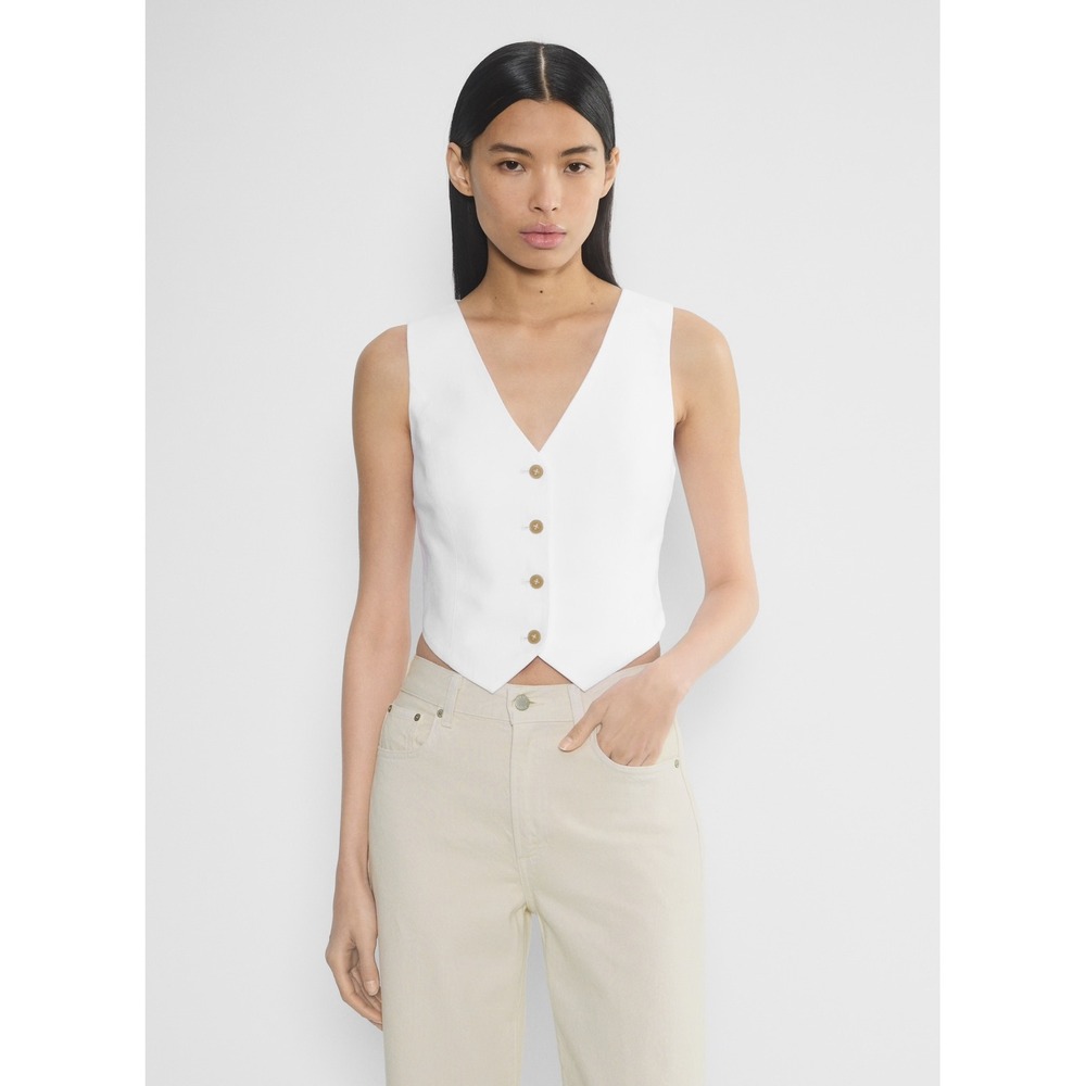Wilfred Aritzia Cropped Vest Women 8 White V-Neck Button Front Tailored Vest